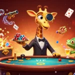 Experience thrilling gameplay at bong88m4 com with a high-roller giraffe and monkey valet in a vibrant casino scene.