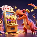 Winner Island shows a dinosaur-themed casino scene with dynamic jackpot action and vibrant casino elements.