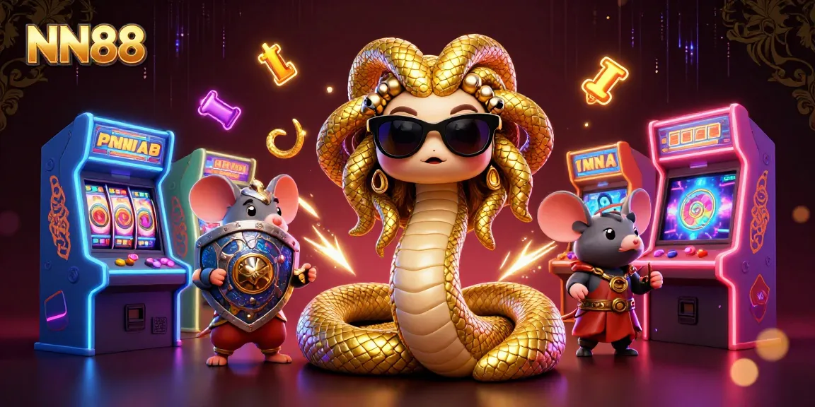 Engage in thrilling casino action with NN88 featuring energetic characters in a vibrant gaming setting.