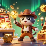 Experience jackpot excitement with nohu90 as a cat explorer discovers treasures in a vibrant temple