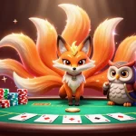 Engage with 78Win in a vivid casino scene featuring a nine-tailed fox, poker elements, and radiant colors.
