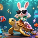 Engage with the vibrant 8xx casino scene showcasing a lucky rabbit and golden turtle surrounded by crypto elements.