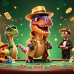 Experience thrilling slot action with red88 as a velociraptor attempts to win at blackjack while being watched by a stegosaurus.