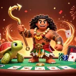 Experience thrilling poker action at ONE88 with an energetic 3D scene filled with vibrant characters and gaming elements.