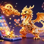 Engage with sunwin's thrilling 3D gaming world showcasing a golden dragon and interactive slot game elements