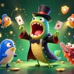 Experience thrilling card tricks with the 7MCN sea creatures in a vibrant casino setting.