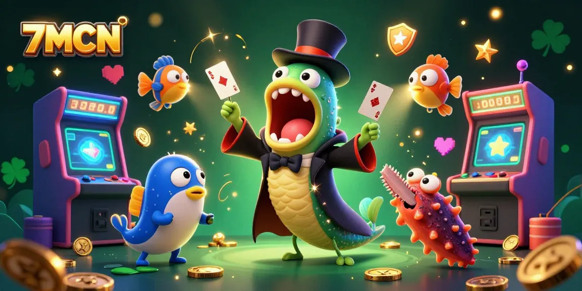 Experience thrilling card tricks with the 7MCN sea creatures in a vibrant casino setting.
