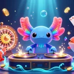 Experience the excitement of dabet8 with a vibrant underwater casino scene featuring a neon DJ and dynamic gaming elements.