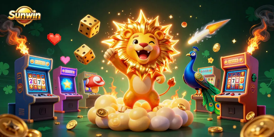 Engage with thrilling games at Sunwin, featuring a lively sun lion and vibrant casino elements