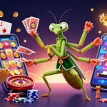 PG99 players enjoying a vibrant casino scene with a mantis dealer and dynamic slot games.