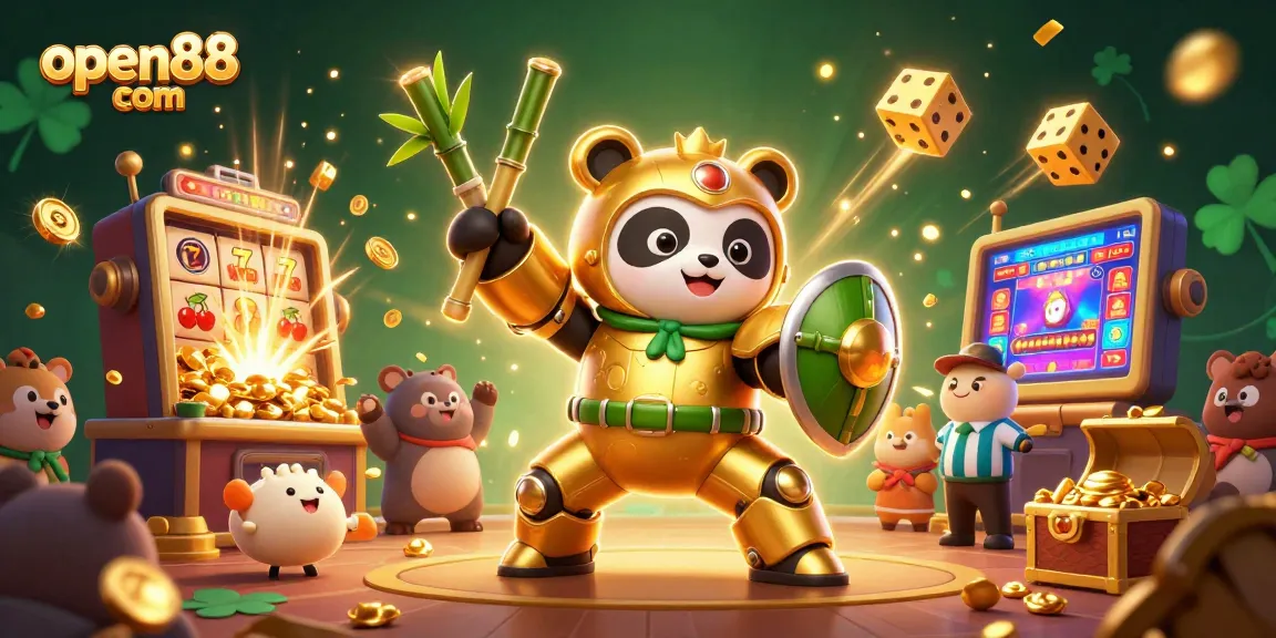 Experience excitement with open88 com's vibrant casino world, featuring a golden panda and thrilling jackpot.