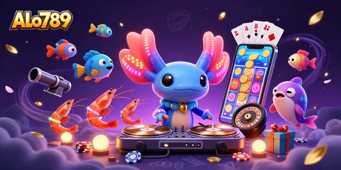 Engage in gaming excitement at ALo789 with colorful characters, dynamic casino elements, and vibrant design.