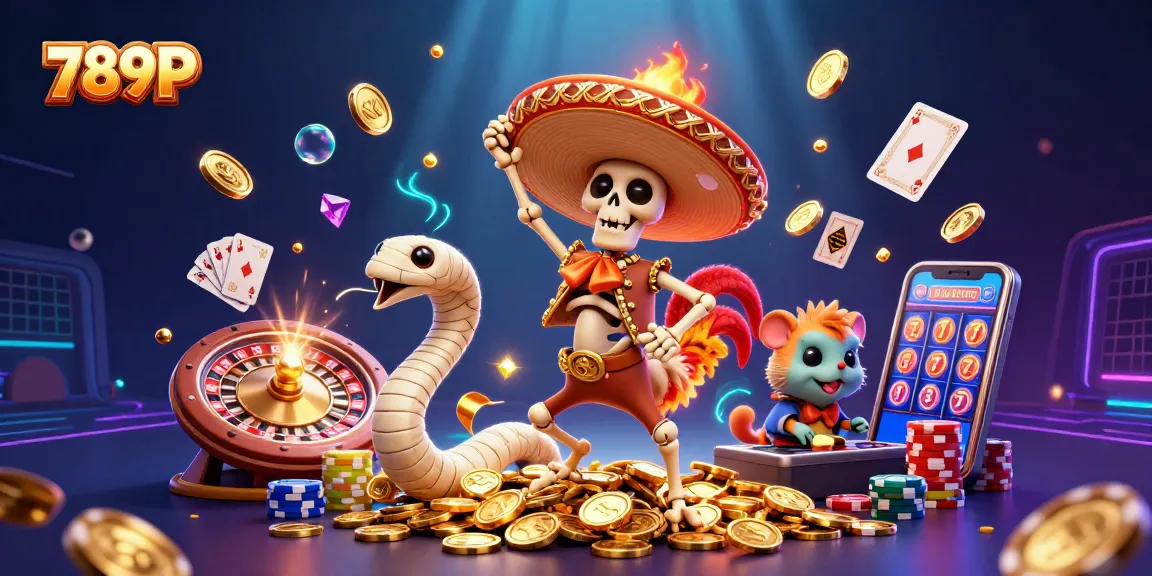 Experience thrilling gameplay at 789P as a 3D mariachi rooster celebrates winnings among cascading coins in a vibrant casino scene.