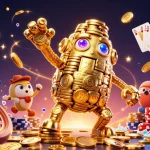 Experience the thrill of the 79king casino with a golden golem and shimmering coins.
