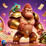 Socolive showcases energetic gambling fun with vibrant lottery elements, highlighted by a detailed gorilla king.